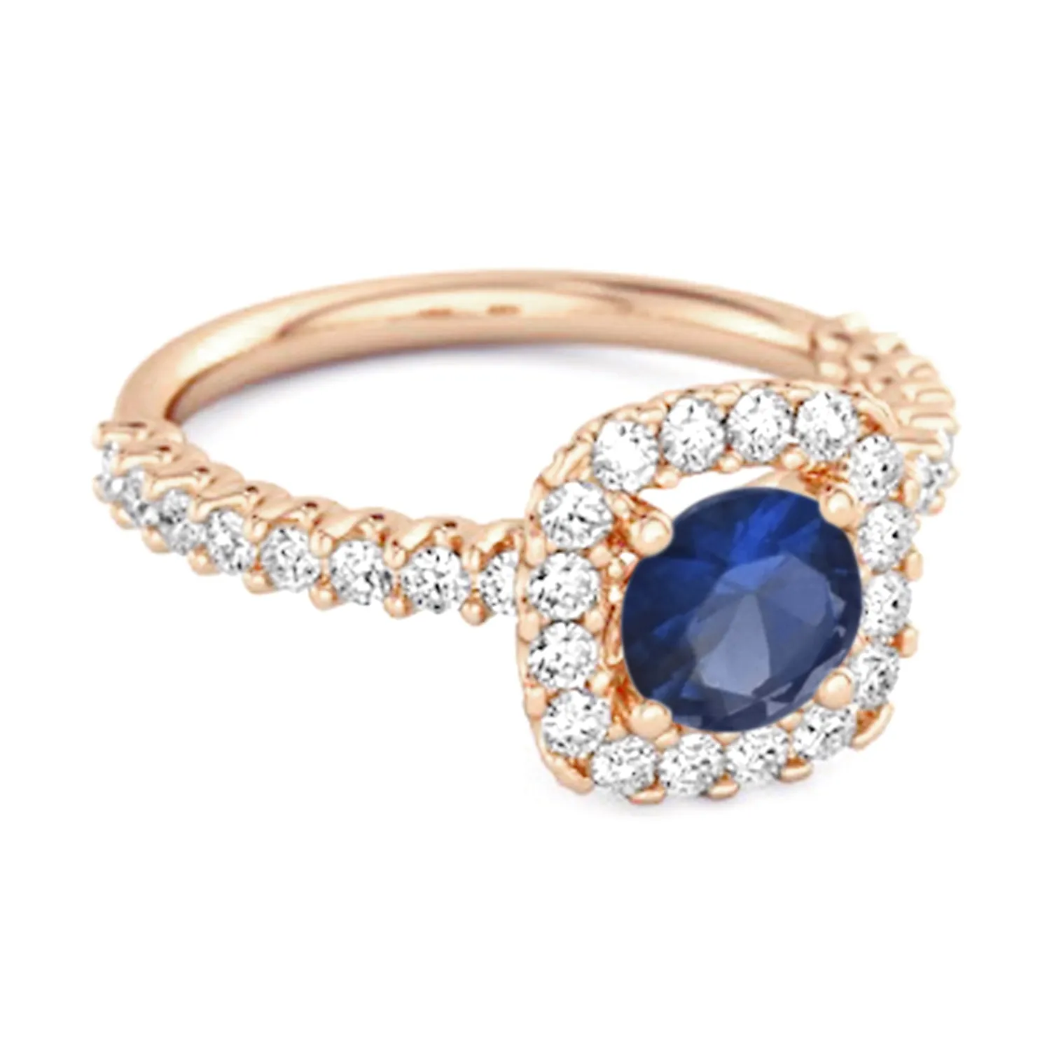 Round Cut Blue Sapphire 925 Sterling Silver Halo Ring Princess Gift