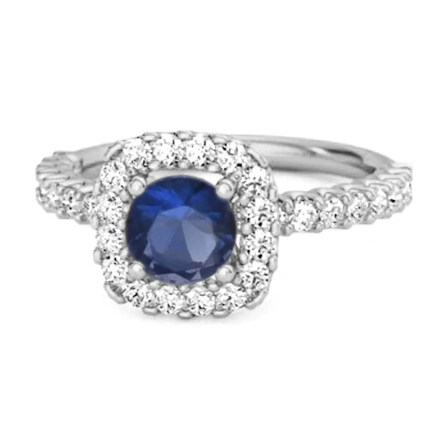 Round Cut Blue Sapphire 925 Sterling Silver Halo Ring Princess Gift