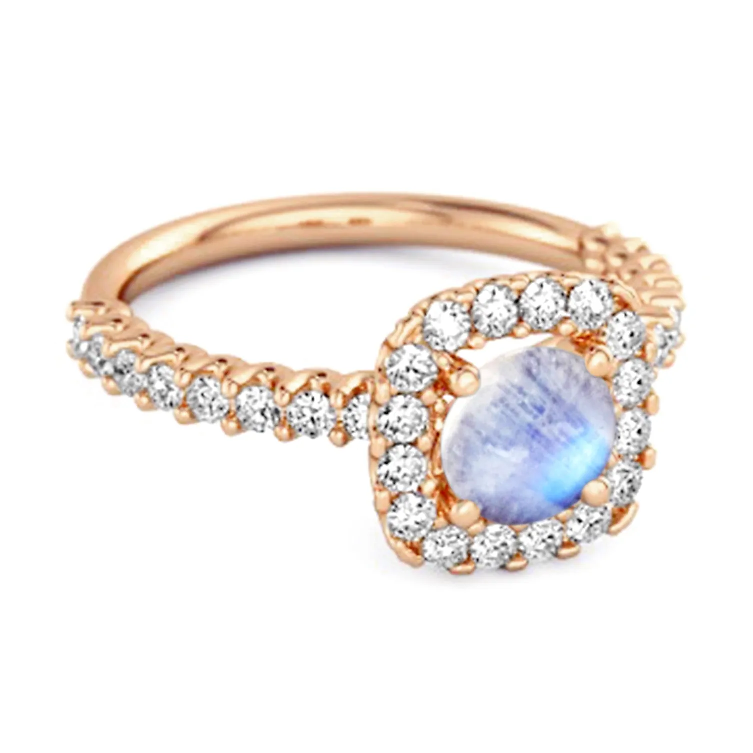 Round Cut Moonstone 925 Sterling Silver Halo Ring Princess Gift