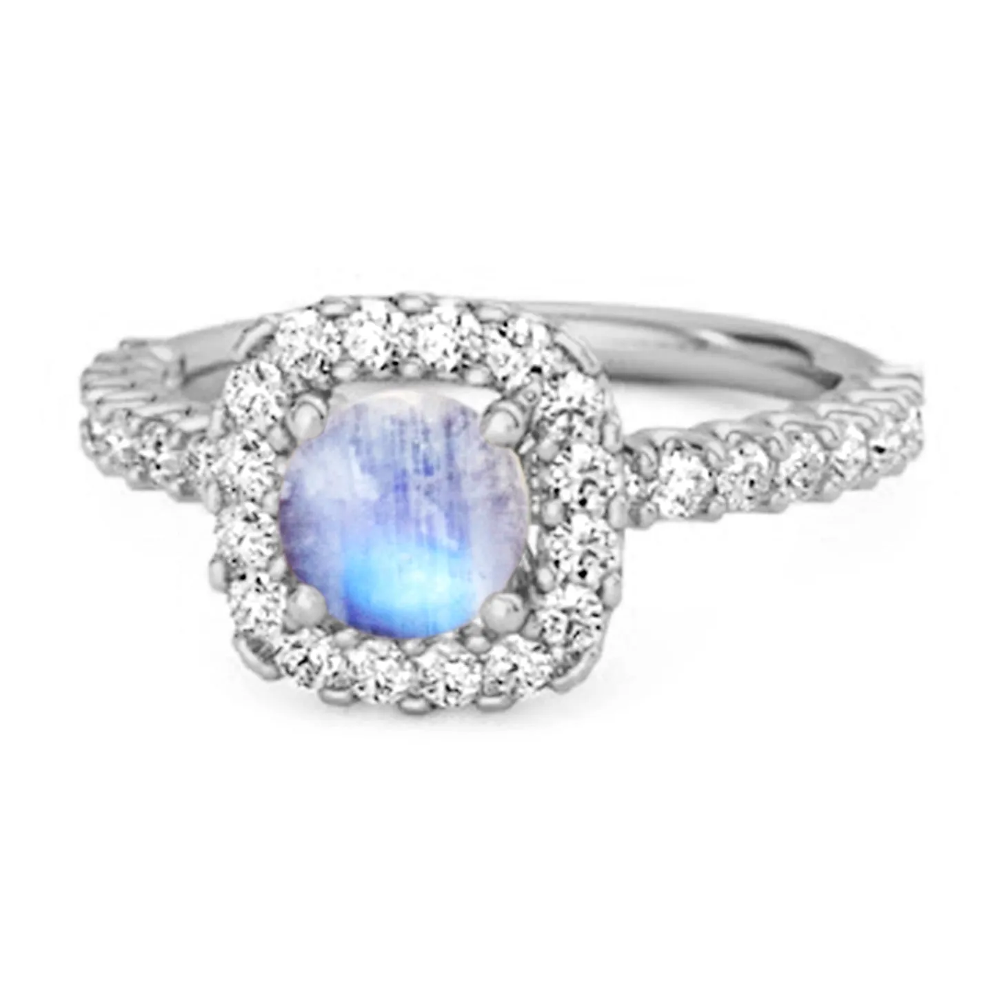 Round Cut Moonstone 925 Sterling Silver Halo Ring Princess Gift