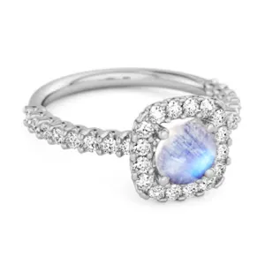 Round Cut Moonstone 925 Sterling Silver Halo Ring Princess Gift