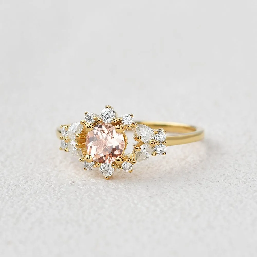 Round Cut Morganite Vintage Inspied Yellow Gold Ring
