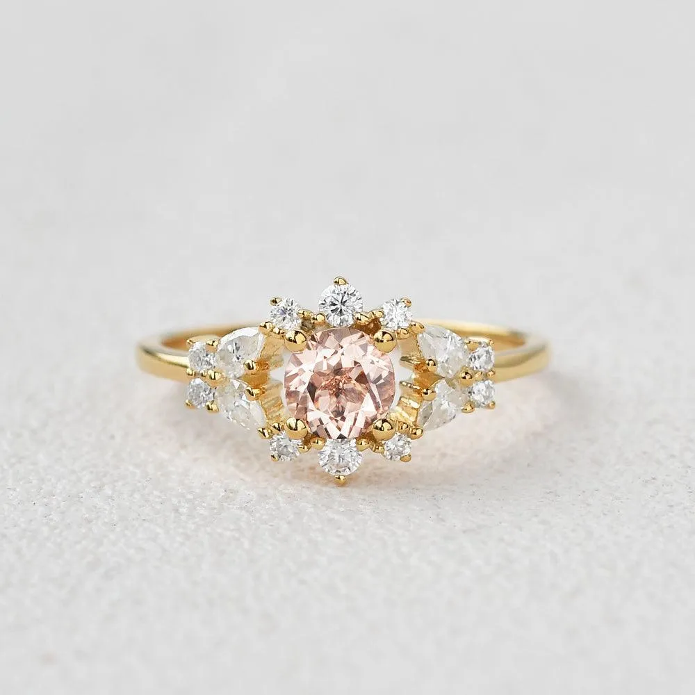 Round Cut Morganite Vintage Inspied Yellow Gold Ring