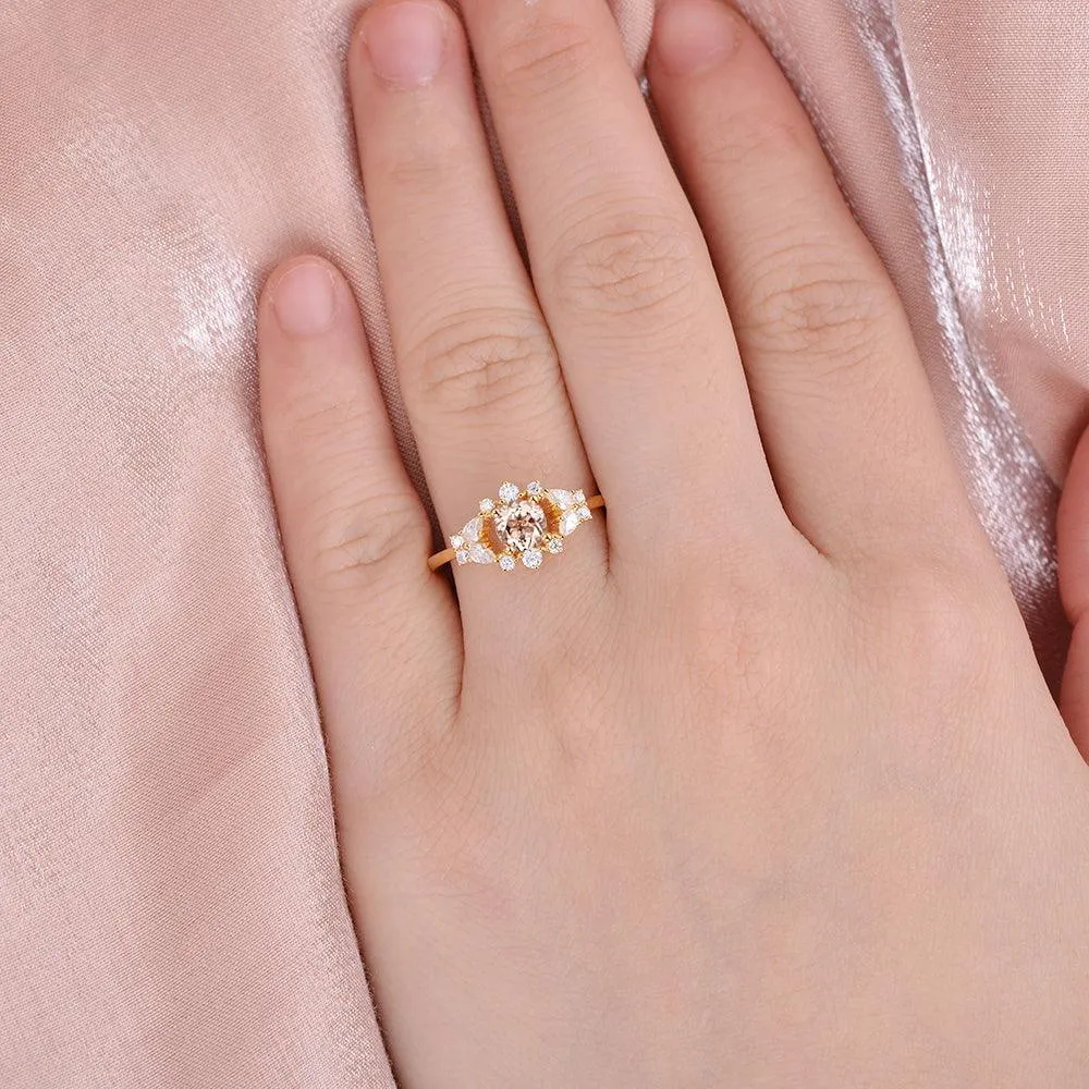 Round Cut Morganite Vintage Inspied Yellow Gold Ring