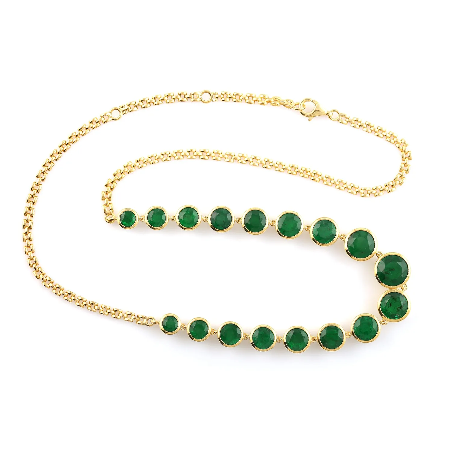 Round Emerald Gemstone Bezel Set Wedding Choker Necklace In 18k Yellow Gold