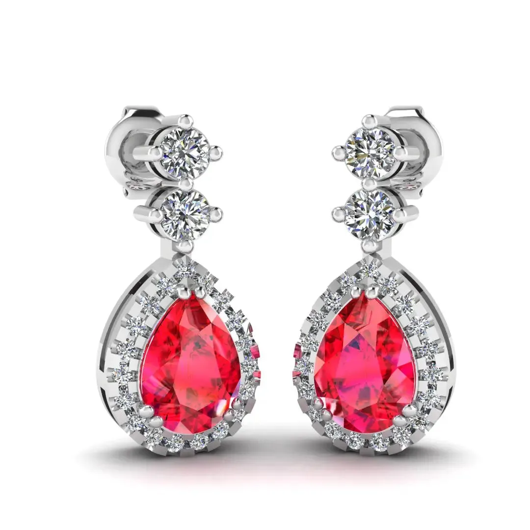 Ruby 1.30 Carat Pear Shape Halo Natural Diamond Drop Earrings E1PSR