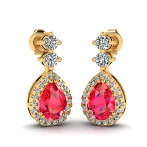 Ruby 1.30 Carat Pear Shape Halo Natural Diamond Drop Earrings E1PSR