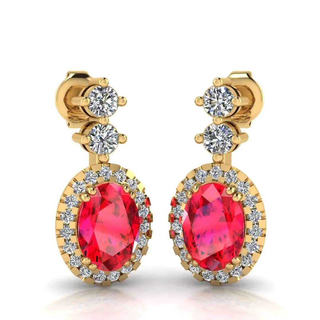 Ruby 1.40 Carat Oval Shape Halo Lab Grown Diamond Drop Earrings E1OCR