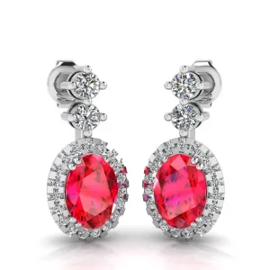 Ruby 1.40 Carat Oval Shape Halo Lab Grown Diamond Drop Earrings E1OCR