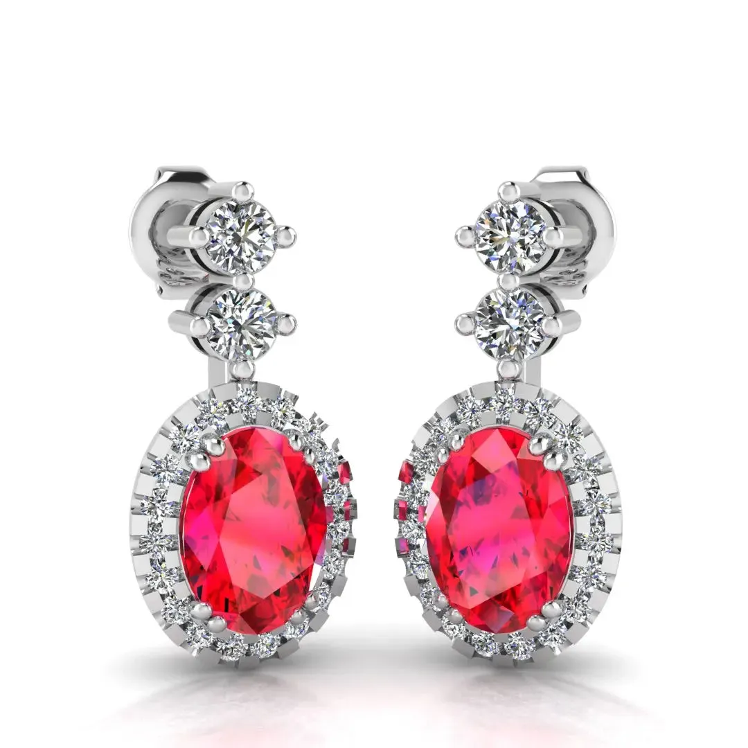 Ruby 1.40 Carat Oval Shape Halo Lab Grown Diamond Drop Earrings E1OCR