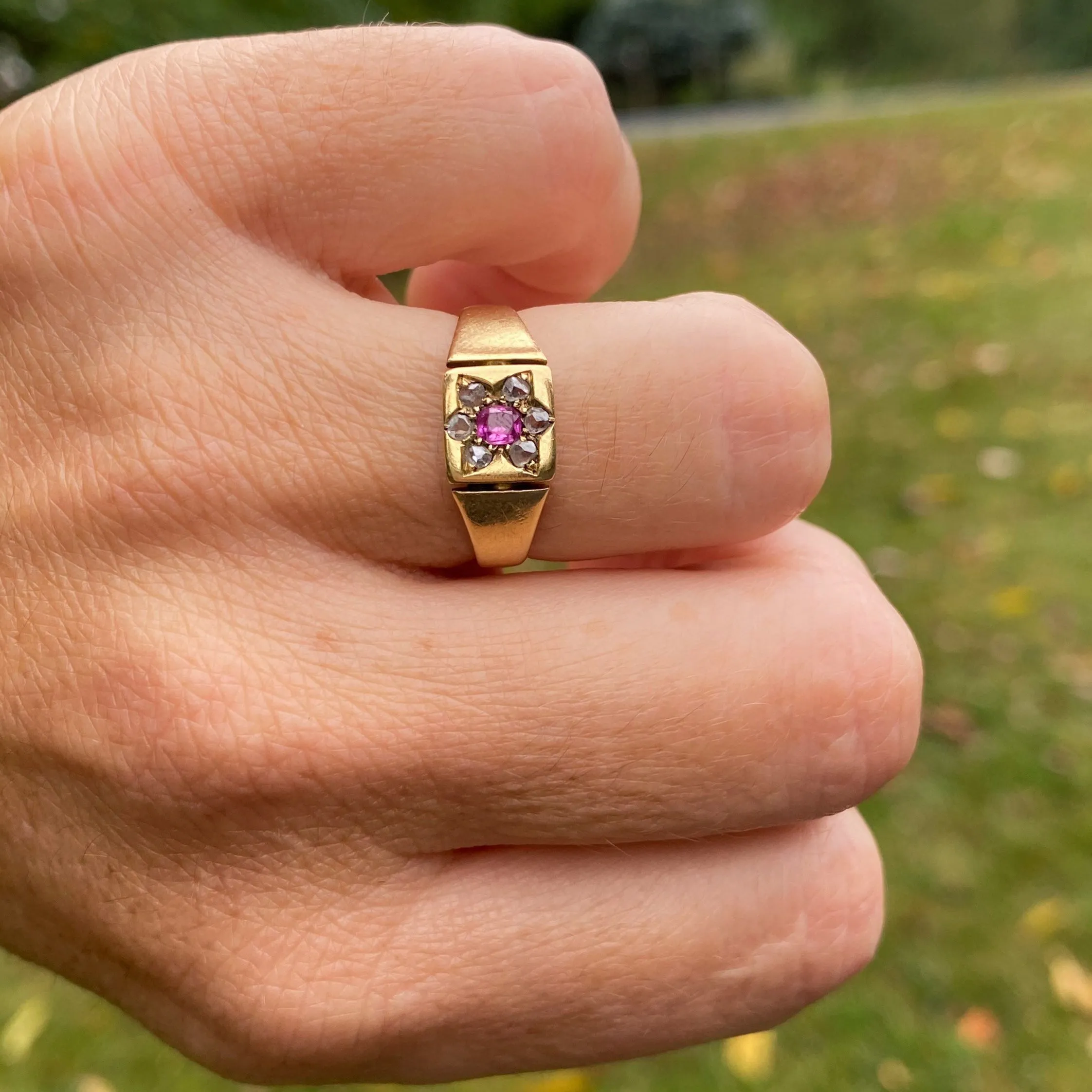 Ruby & Diamond Flower Ring | Antique Ring