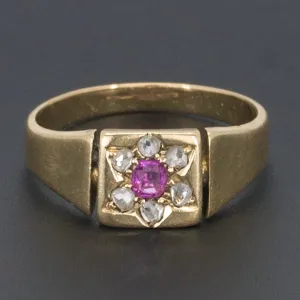 Ruby & Diamond Flower Ring | Antique Ring