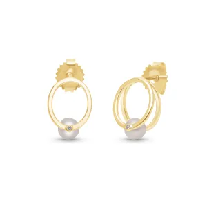 Sabel Collection Yellow Gold Pearl and Diamond Accent Drop Earrings