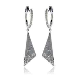 Satin Gold Finish Fancy Diamond Dangle Triangle Earrings
