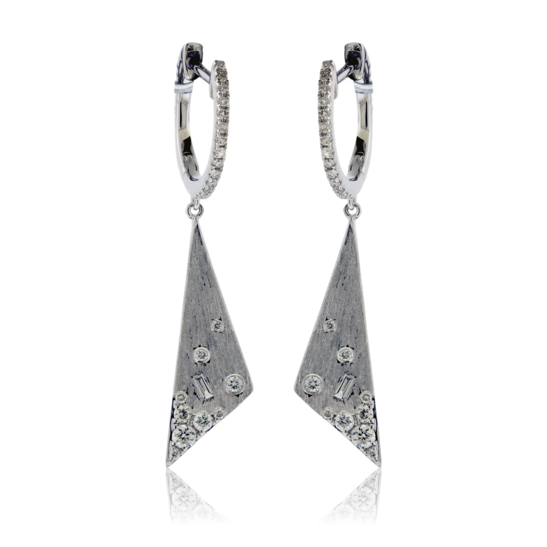 Satin Gold Finish Fancy Diamond Dangle Triangle Earrings