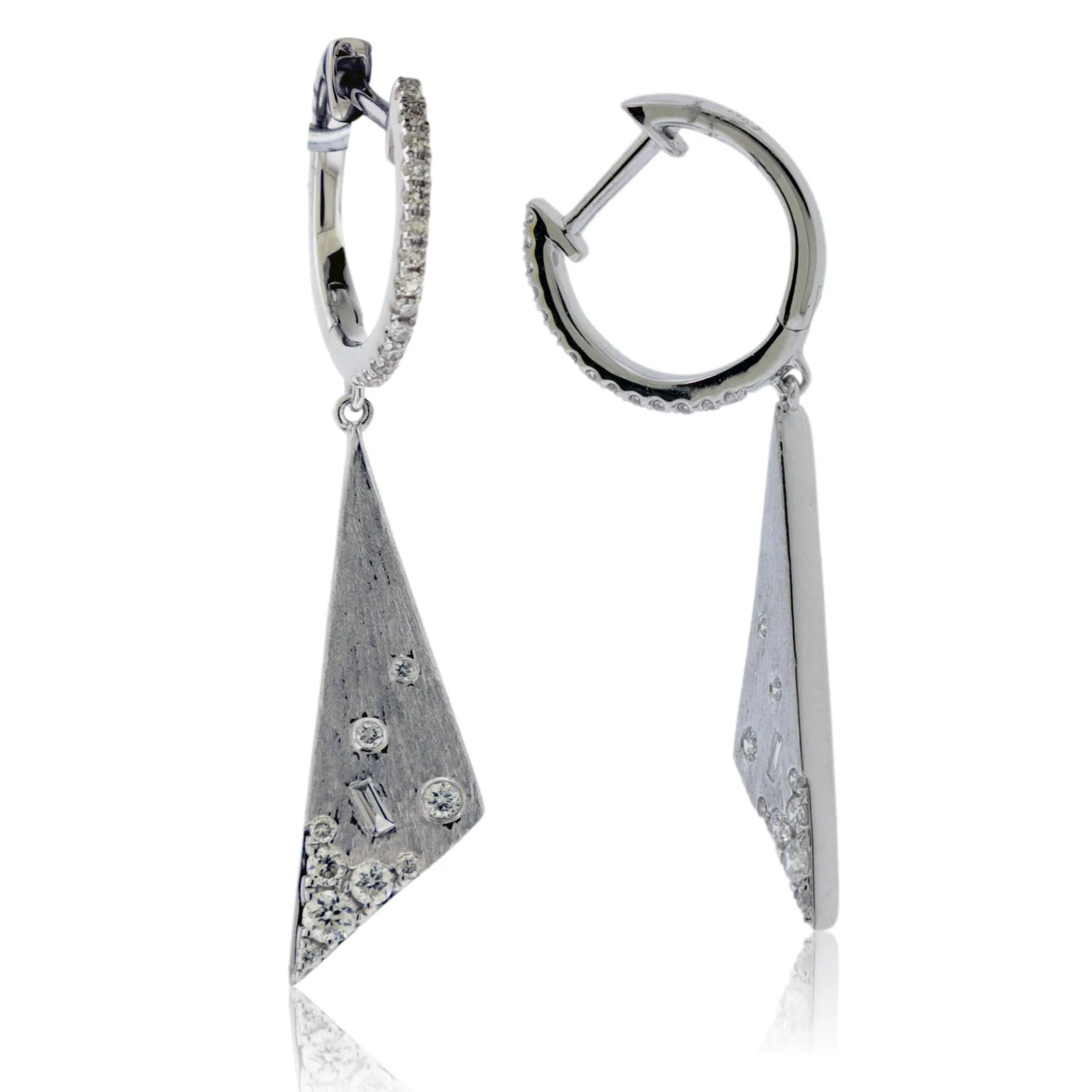 Satin Gold Finish Fancy Diamond Dangle Triangle Earrings