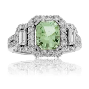 Sea Foam Green Tourmaline & Diamond Ring