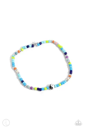 Seize the Shapes - Blue - Colorful Seed Bead, Star, and Yin-Yang Bead Paparazzi Anklet