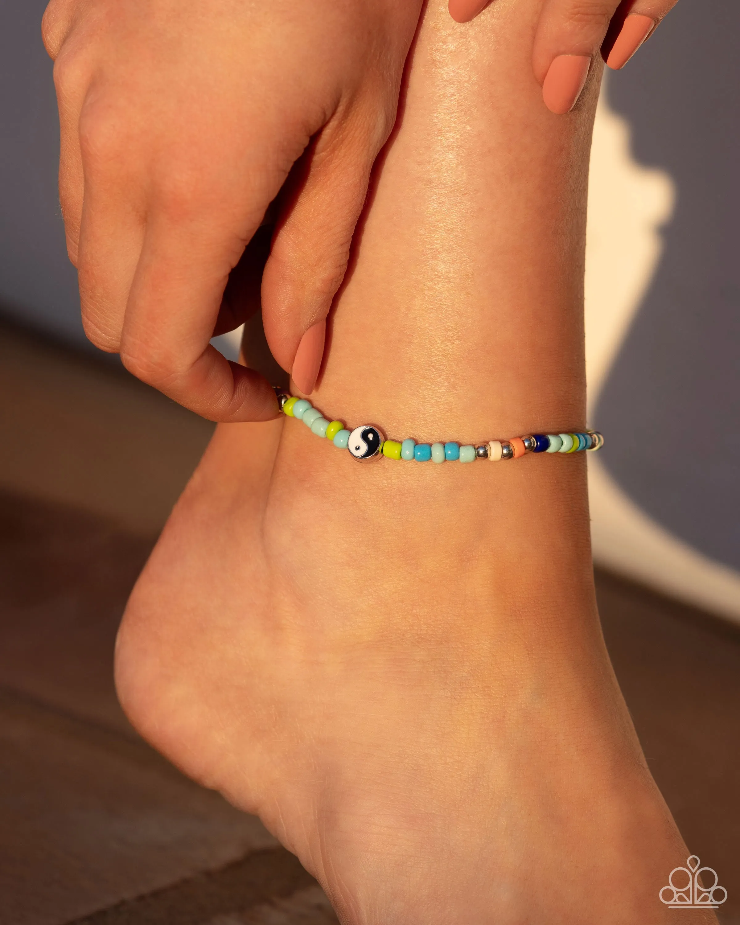 Seize the Shapes - Blue - Colorful Seed Bead, Star, and Yin-Yang Bead Paparazzi Anklet