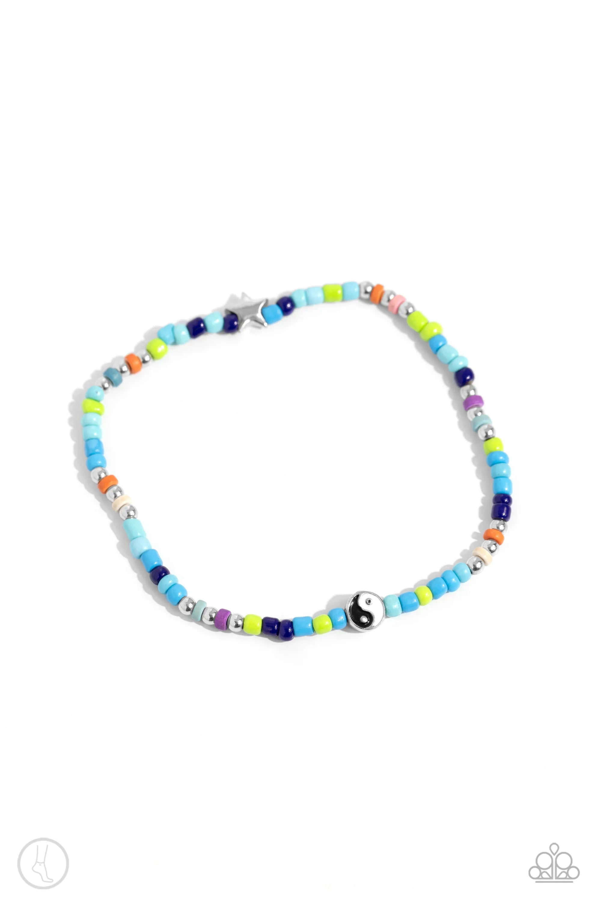 Seize the Shapes - Blue - Colorful Seed Bead, Star, and Yin-Yang Bead Paparazzi Anklet
