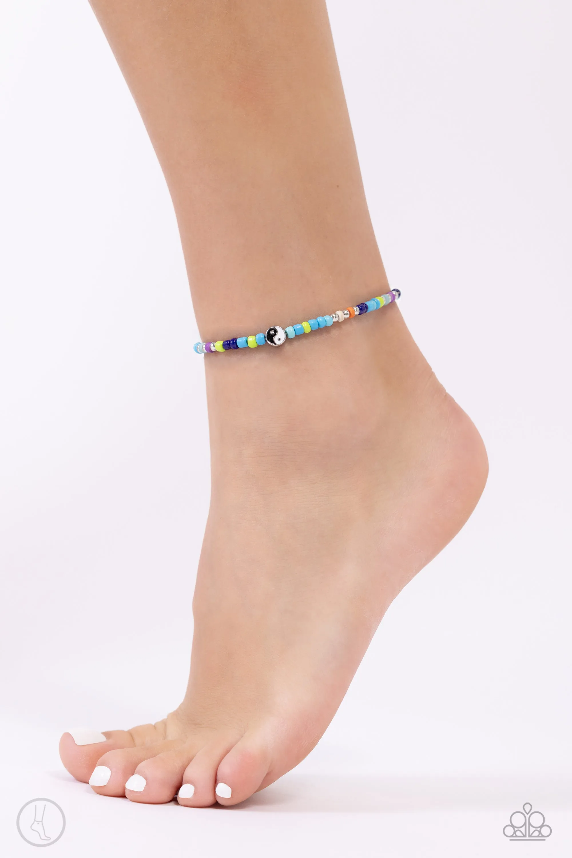 Seize the Shapes - Blue - Colorful Seed Bead, Star, and Yin-Yang Bead Paparazzi Anklet