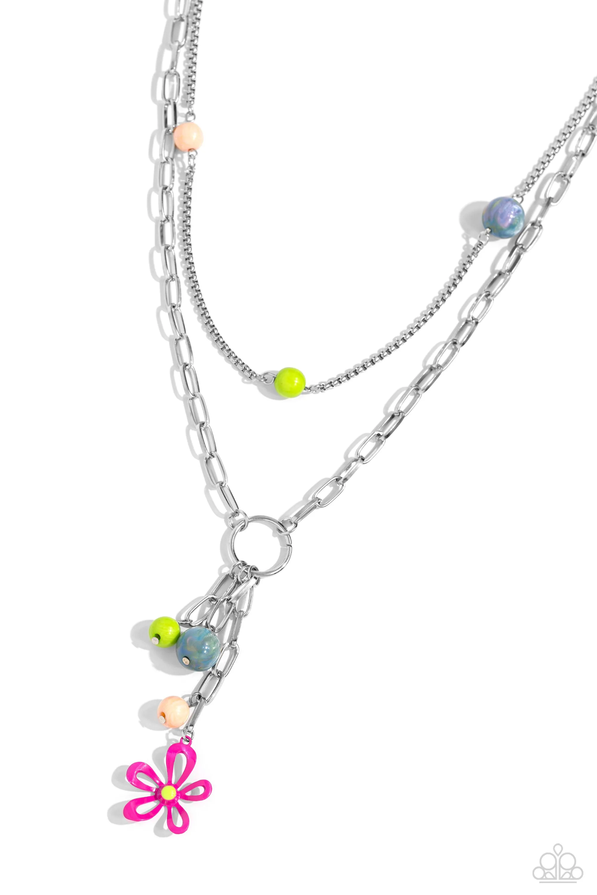 Seize the Swirls - Pink - Flower Pendant Multicolored Bead Tiered Paparazzi Short Necklace