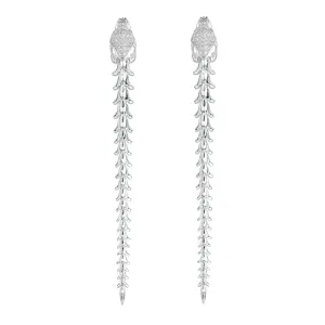 Serpent's Trace Long Drop Earrings - Silver & Diamond PavÃ©