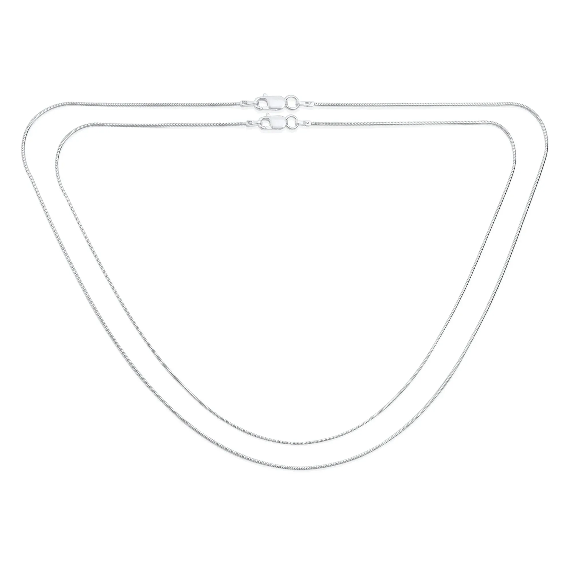 Set of 2 2MM Flexible Strong Snake Chain Necklace Sterling Silver 16 & 18 Inch
