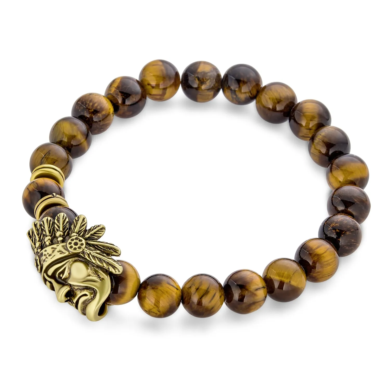 Set of 2 Chef Indian Face Howlite Onyx and Tiger Eye Bead Stretch Bracelet