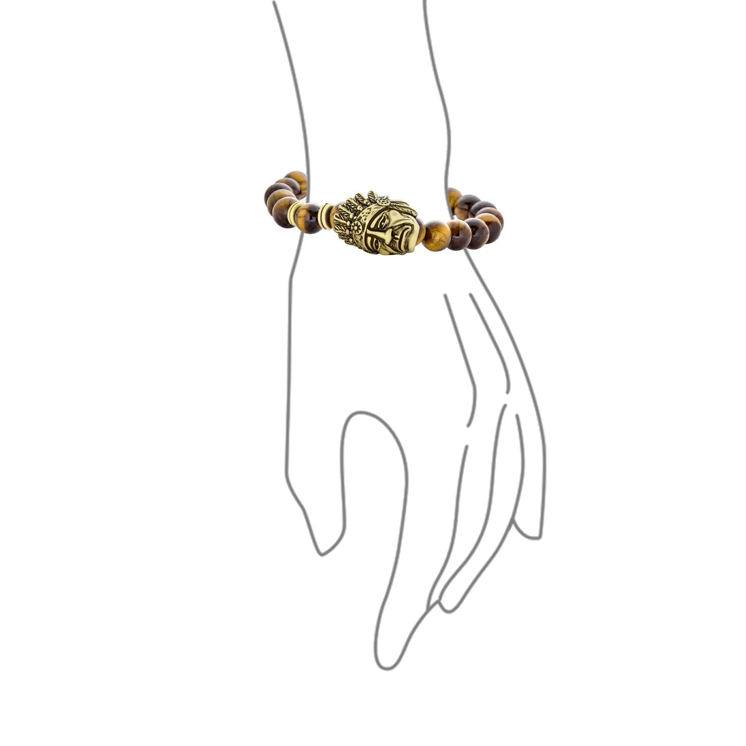 Set of 2 Chef Indian Face Howlite Onyx and Tiger Eye Bead Stretch Bracelet