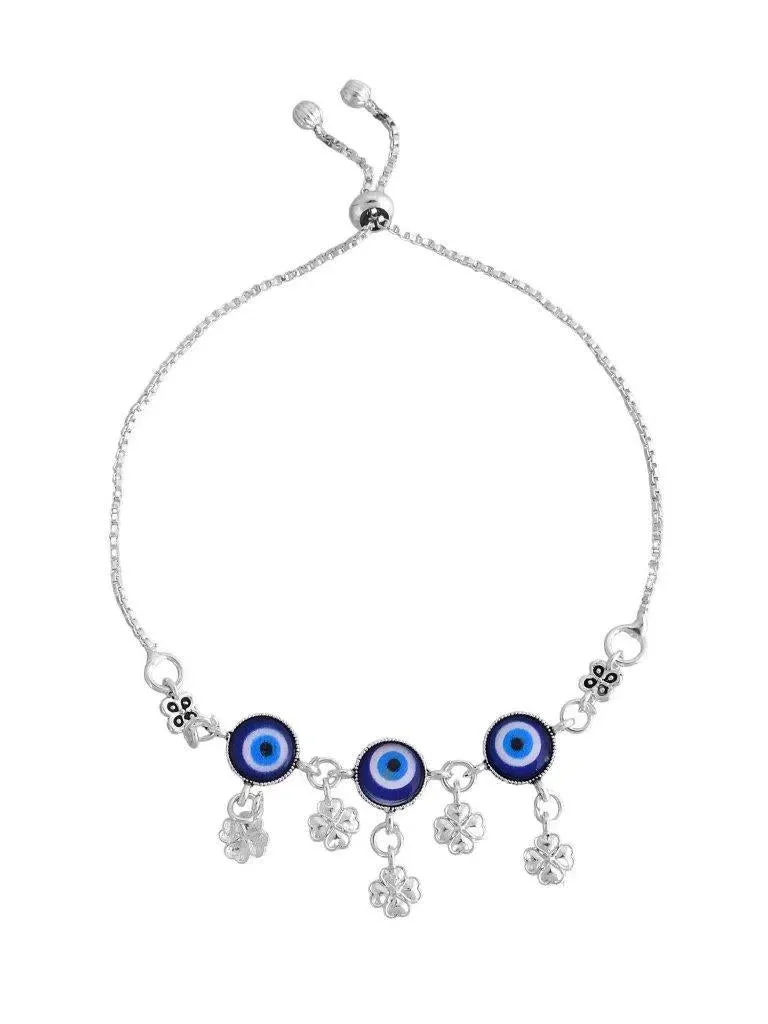 Set Of 2 Silver Plated Evil Eye Handcrafted Anklets-VOJ265