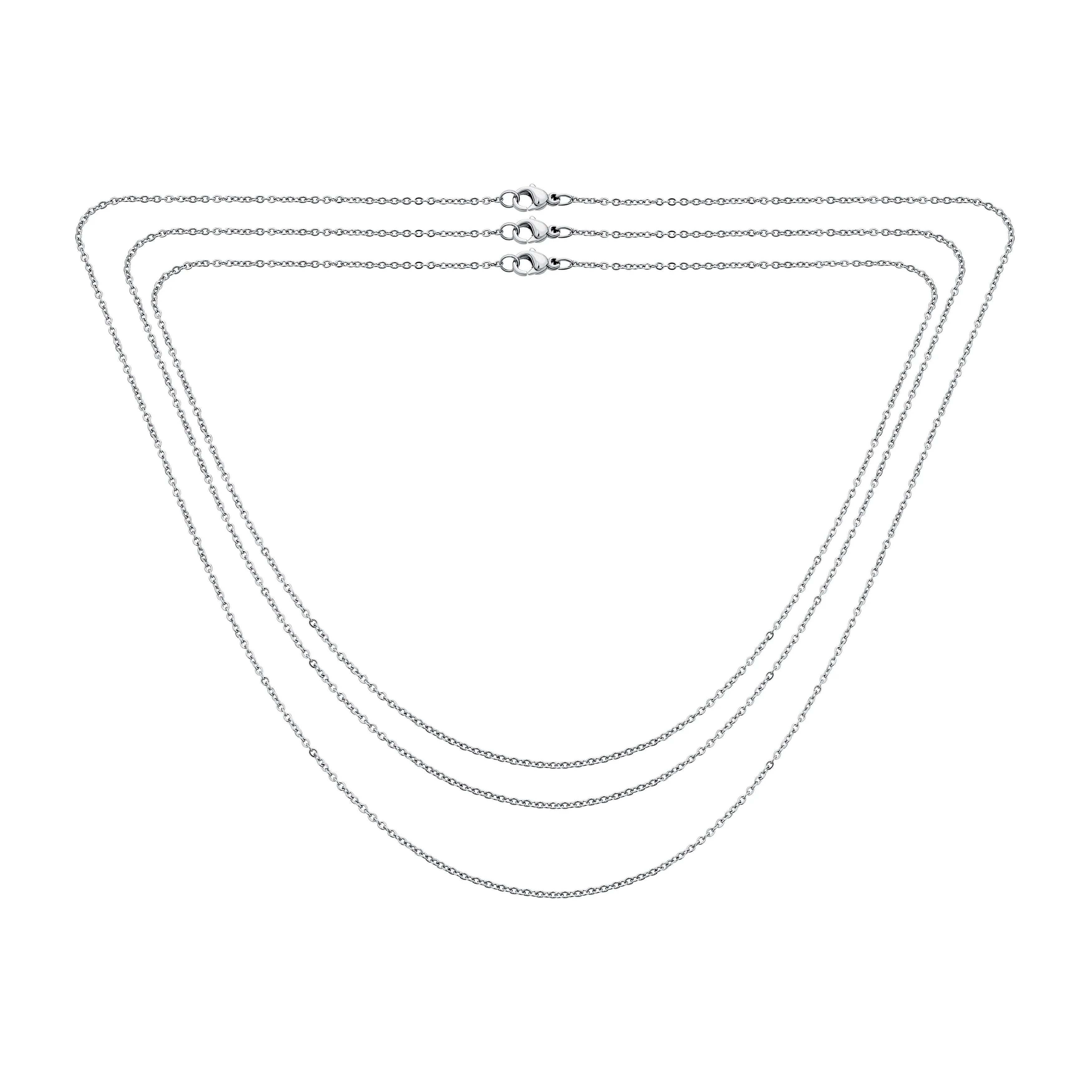 Set of 3 1MM Thin Rolo Link Cable Chain Necklace Sterling Silver 16,18 & 20 Inch