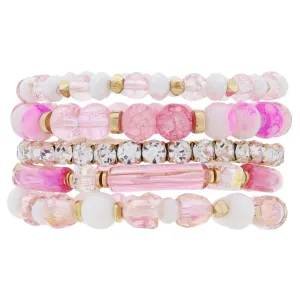 Set of 5 Fun Colorful Bracelets-pink, white, sparkle