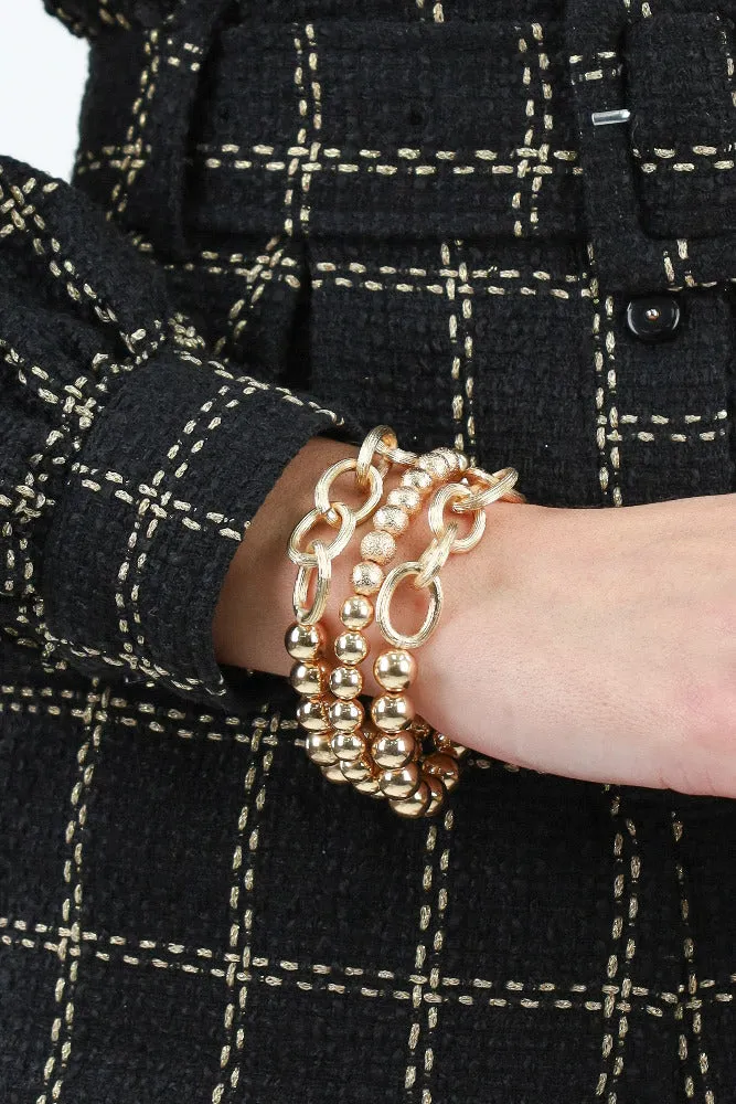 Set of Three Satin Ball and Chain Bracelets -Silver