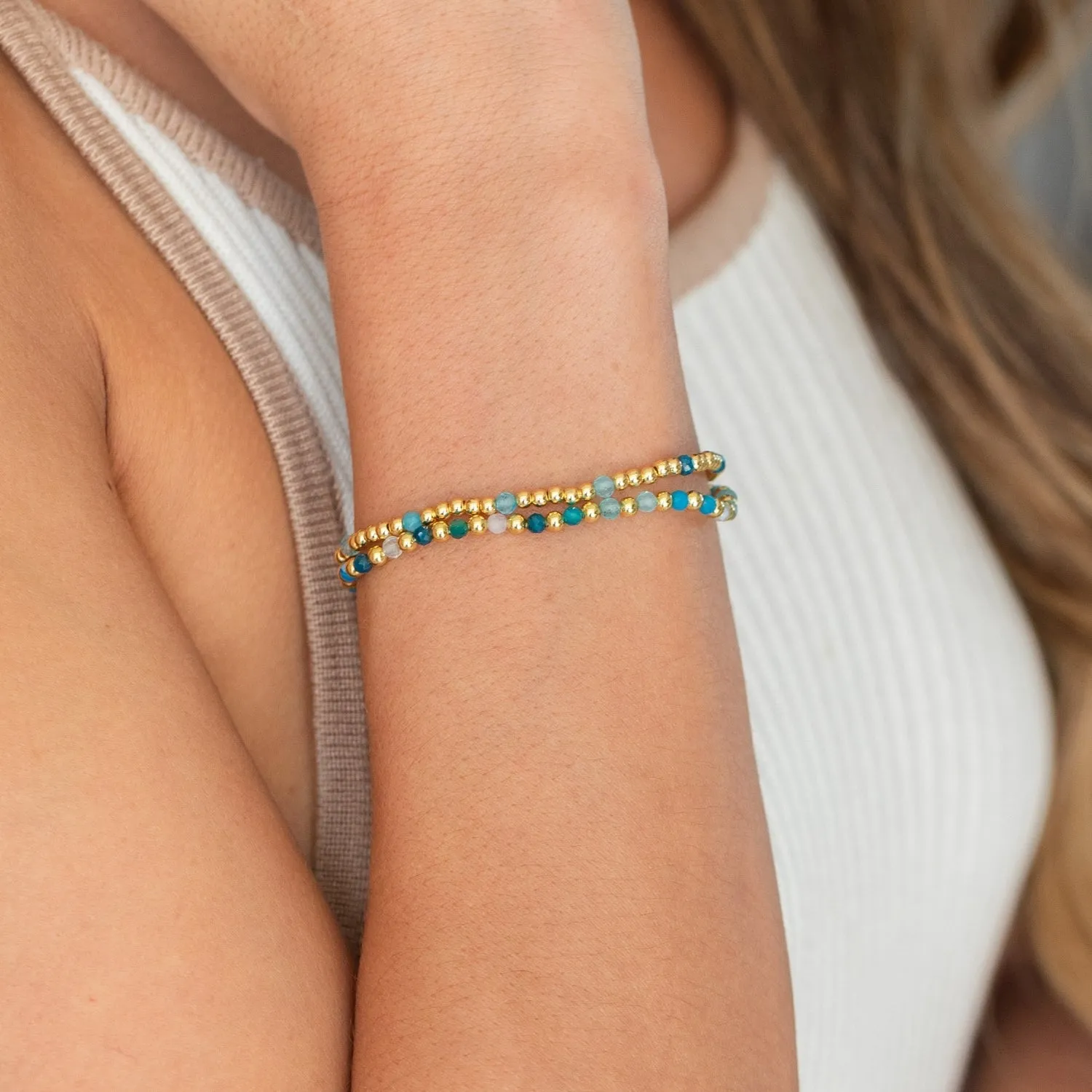 Set/2, 3mm Bead and Stone Stretch Bracelets
