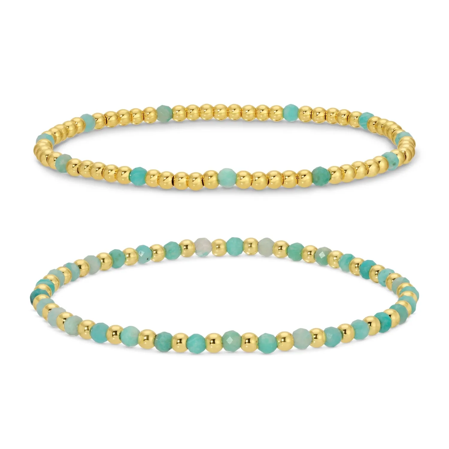Set/2, 3mm Bead and Stone Stretch Bracelets