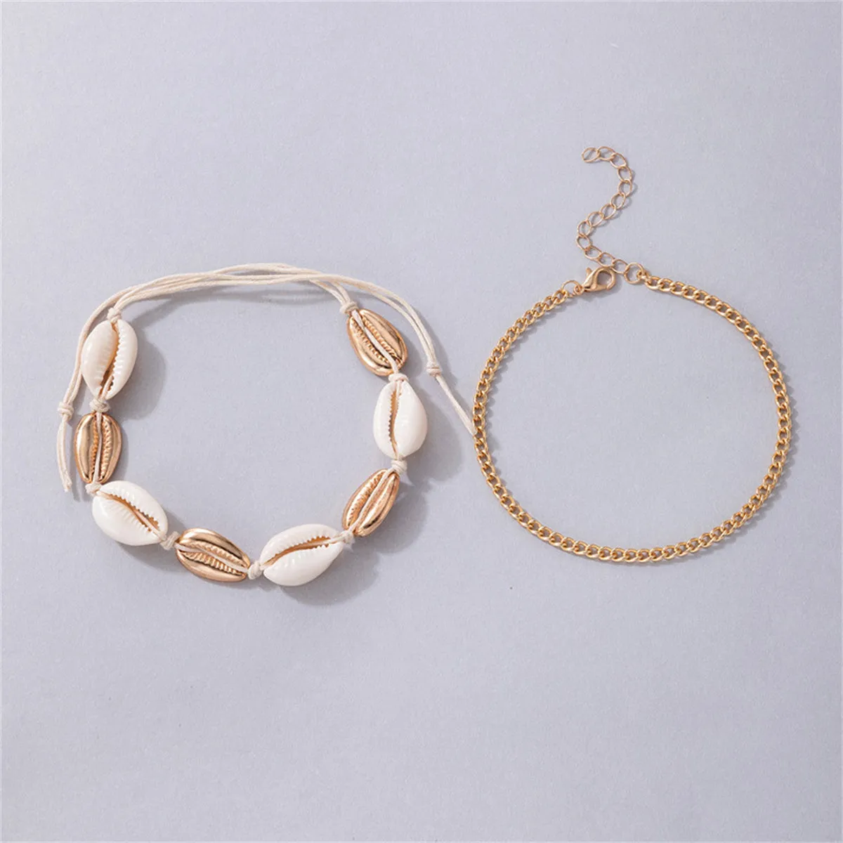 Shell & 18K Gold-Plated Curb Chain Anklet Set