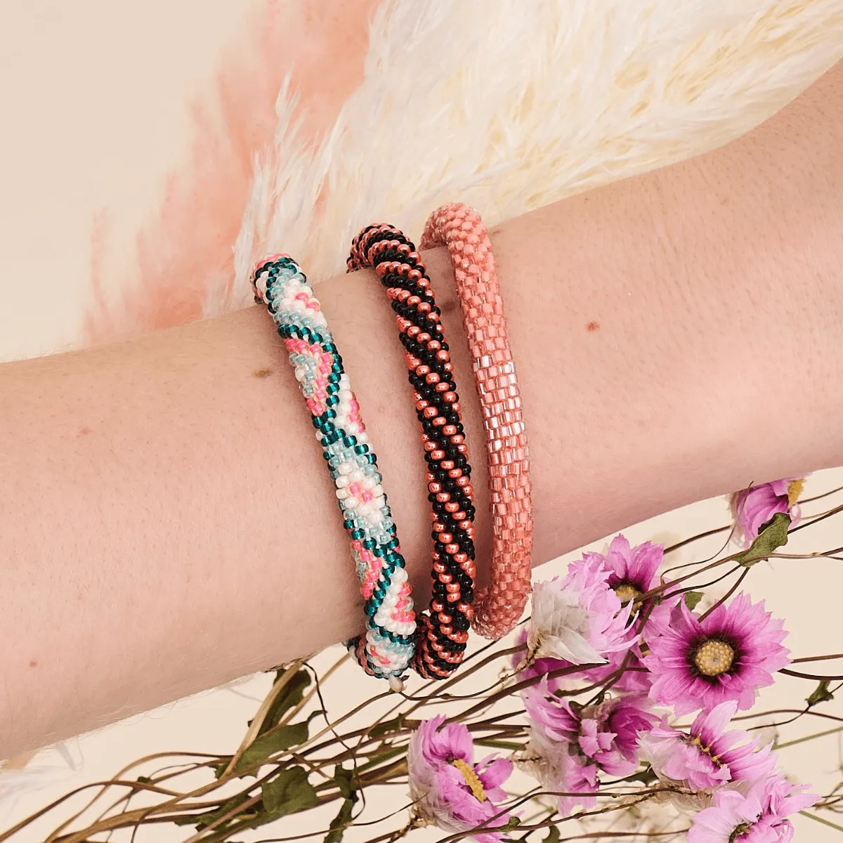 Shimmering Coral | Himalayan Glass Bead Bracelet