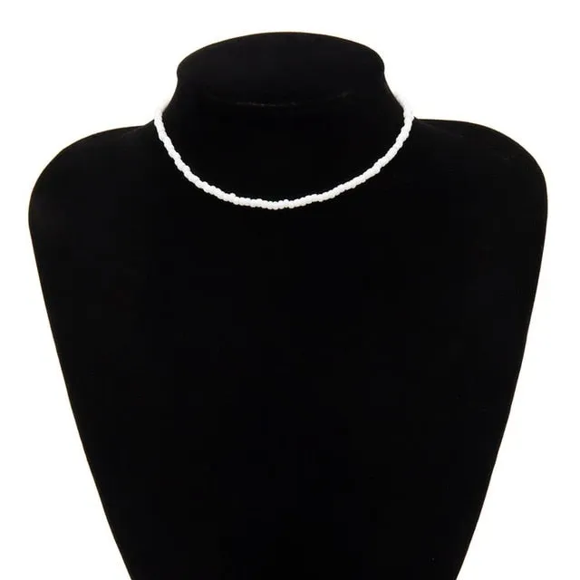 SHIXIN Separable 2 Layered White/Black Beads Necklaces Korean Small Beaded Conch Shell Choker Necklace for Women Fashion Collar
