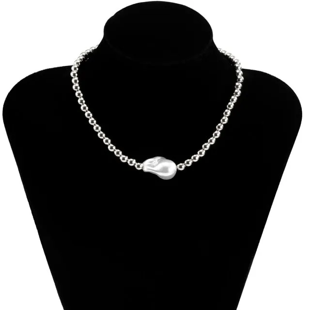 SHIXIN Separable 2 Layered White/Black Beads Necklaces Korean Small Beaded Conch Shell Choker Necklace for Women Fashion Collar