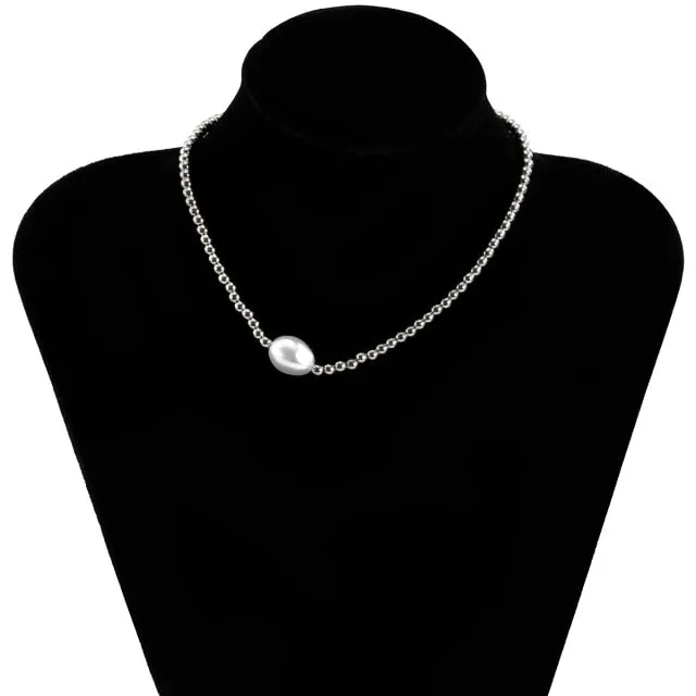 SHIXIN Separable 2 Layered White/Black Beads Necklaces Korean Small Beaded Conch Shell Choker Necklace for Women Fashion Collar