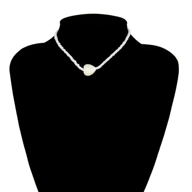 SHIXIN Separable 2 Layered White/Black Beads Necklaces Korean Small Beaded Conch Shell Choker Necklace for Women Fashion Collar