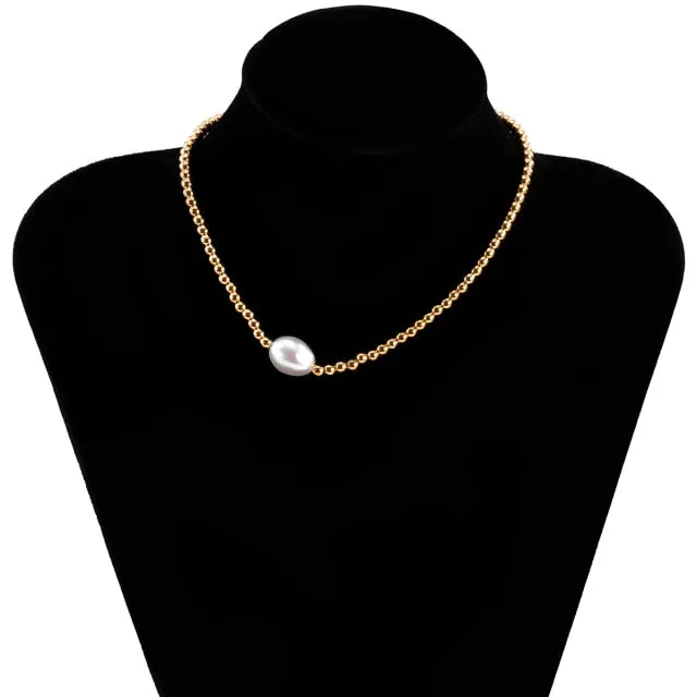 SHIXIN Separable 2 Layered White/Black Beads Necklaces Korean Small Beaded Conch Shell Choker Necklace for Women Fashion Collar