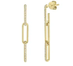Shy Creation 14K Yellow Gold DiamondPaper Clip Chain Earrings
