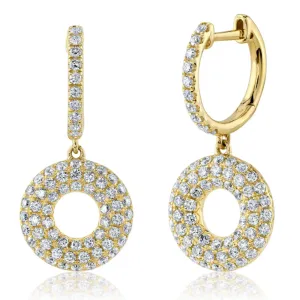 Shy Creation Open Circle Pave Diamond Donut Drop Huggie Earrings