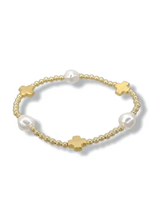 Signature Cross Gold Admire Pearl Bead Bracelet