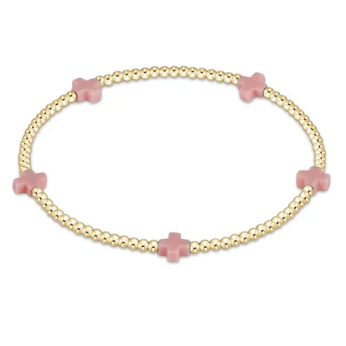 Signature Cross Small Gold Pattern 2mm Bracelet - Pink