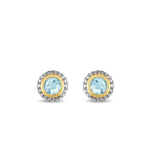 Silver & 18K Gold Prosecco Aquamarine Stud Earrings
