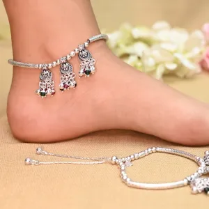 Silver Anklet with Three Traditional Jhumka Ghungroo Details