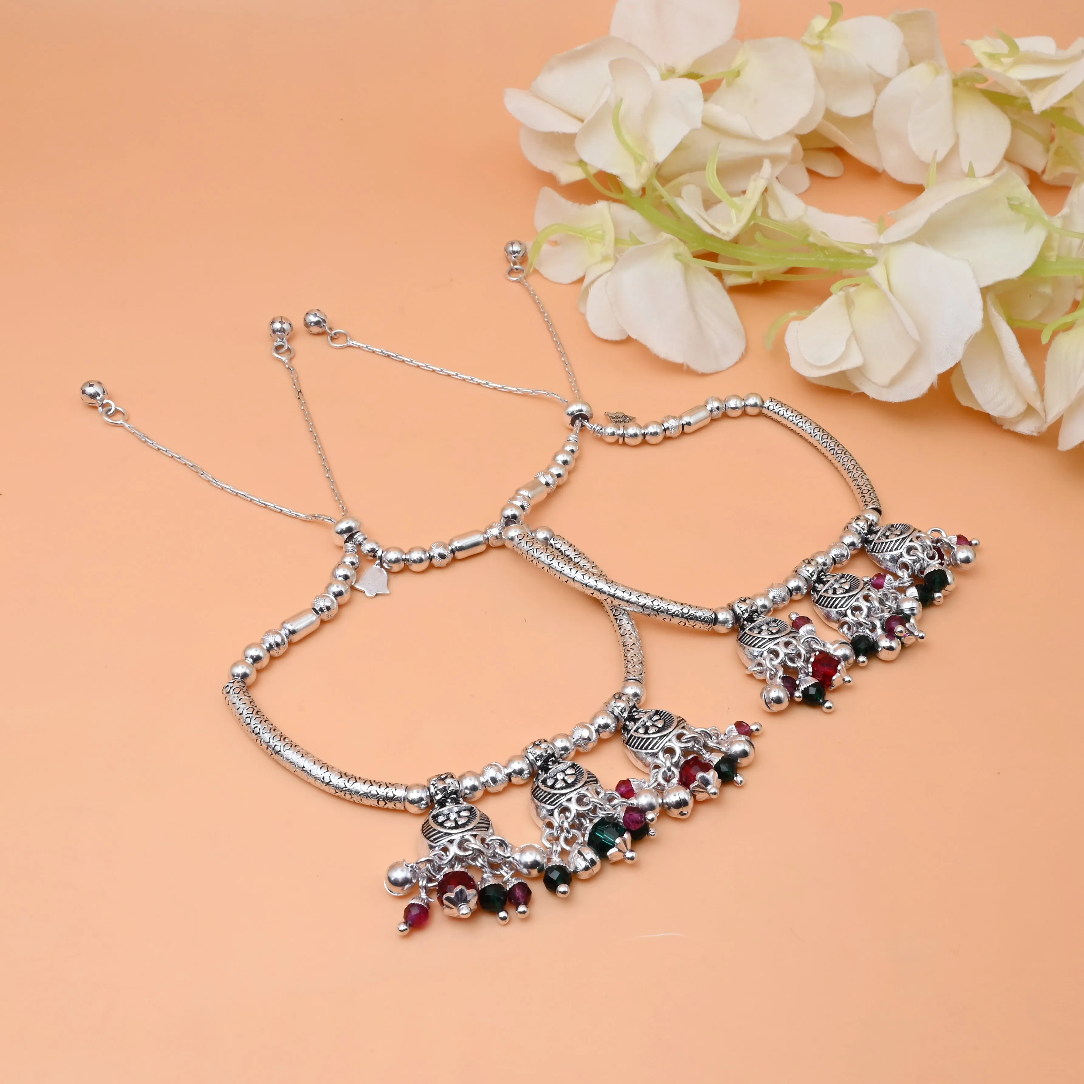 Silver Anklet with Three Traditional Jhumka Ghungroo Details